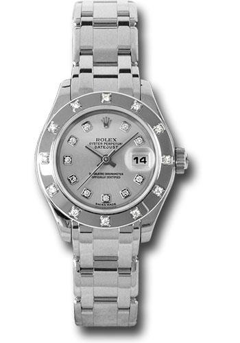 Rolex White Gold Lady-Datejust Pearlmaster- K serial - 12 Diamond Bezel - Silver Diamond Dial - 80319