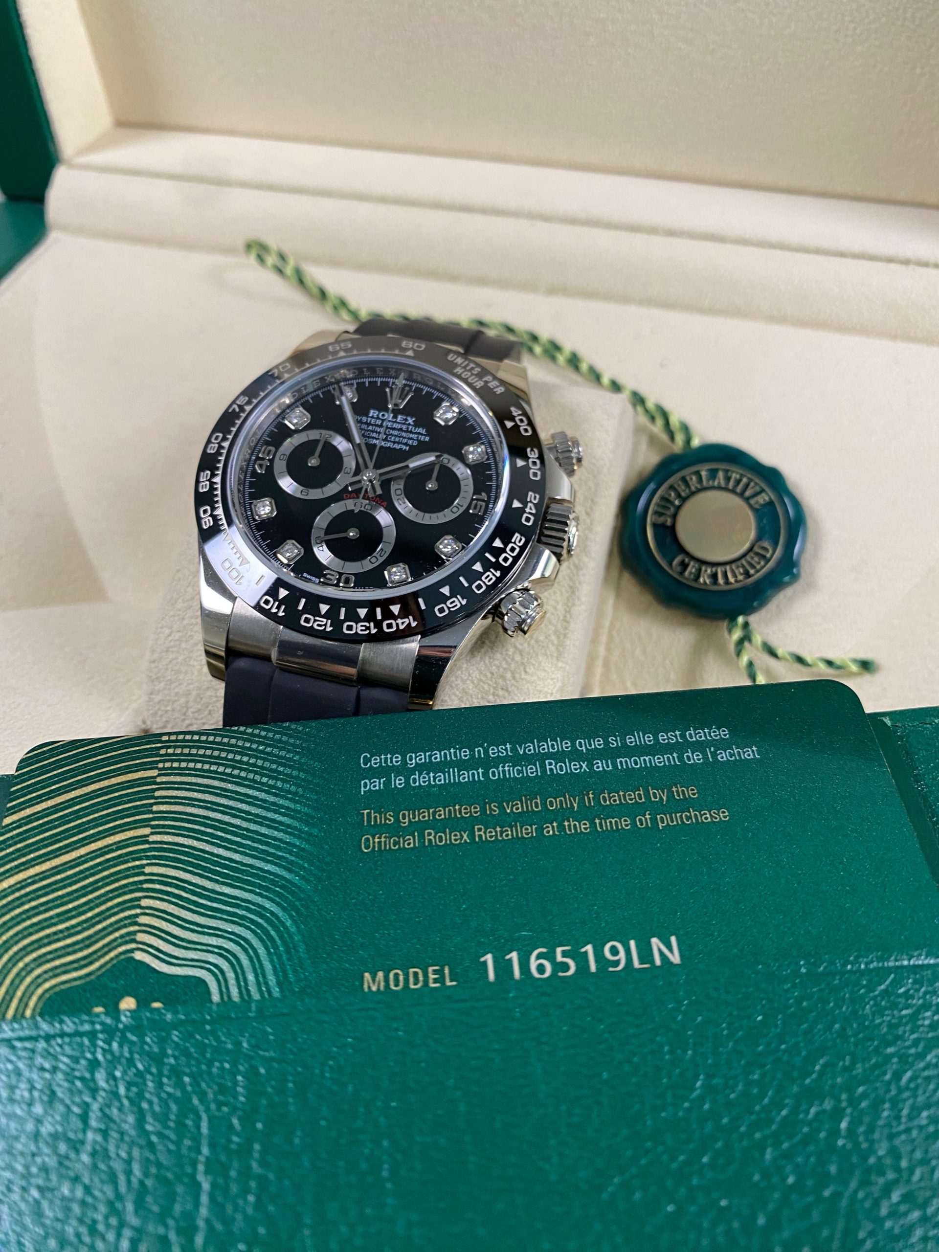 Rolex Cosmograph Daytona - 2022 - Black Diamond Dial - 116519LN *FULL SET*