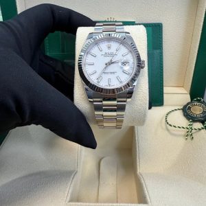 Rolex Datejust 41 Fluted Bezel White Index Dial Oyster Bracelet 126334