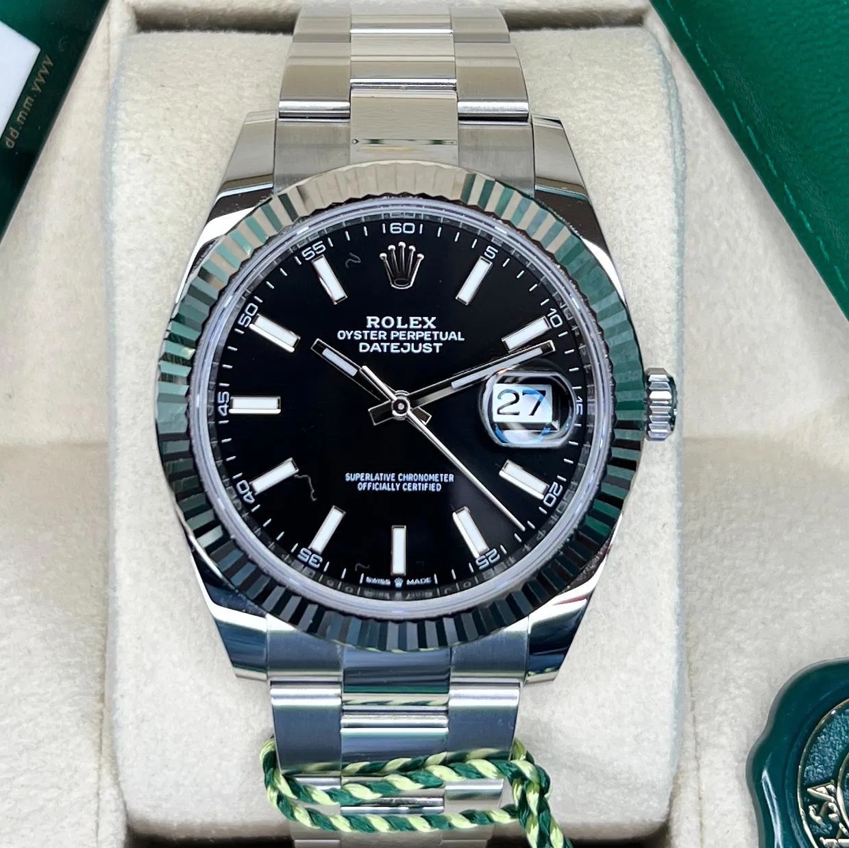 2025 Rolex Datejust 41 Fluted / Black / Oyster unworn complete set box papers tags booklets and warranty card