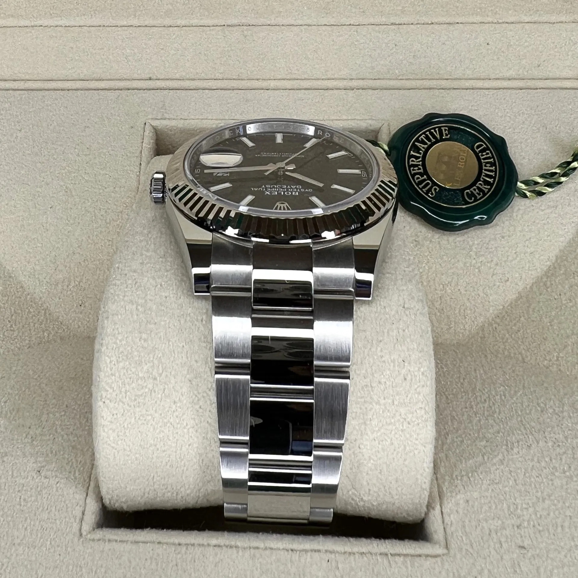 2025 Rolex Datejust 41 Fluted / Black / Oyster unworn complete set box papers tags booklets and warranty card