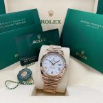 2024  Rolex Day-Date 40 Rose Gold / Fluted / White / Roman complete full set brand new.
